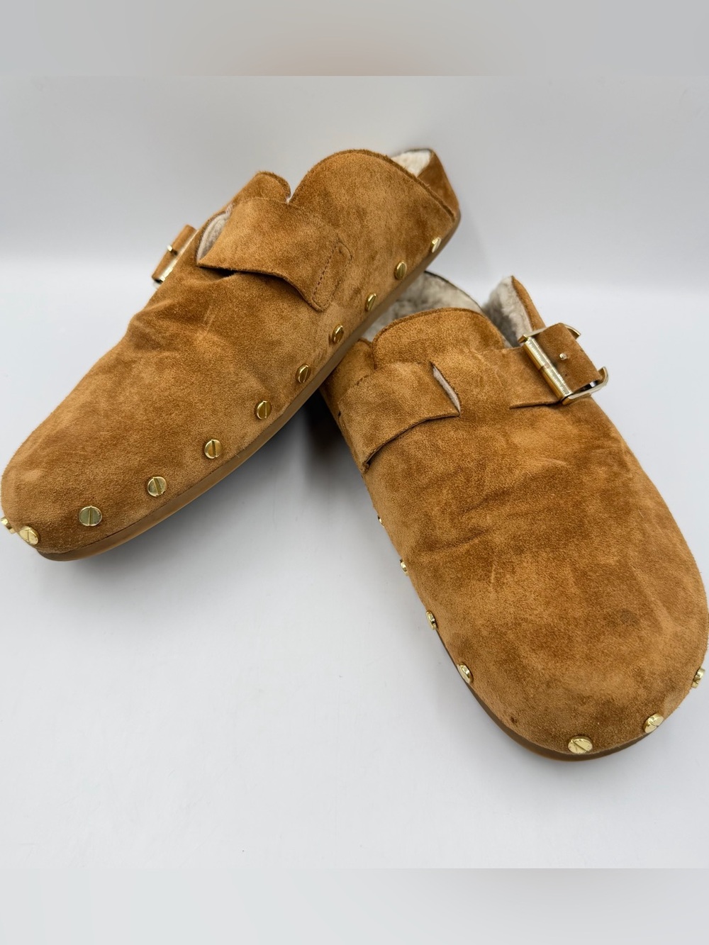 Veronica Beard Fern Mule Clog Brown Suede W 9 Shearling Imperfections See Photos